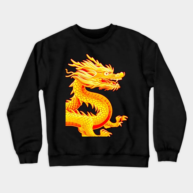 Chinese Golden Dragon on a Lucky Red Background 2: Chinese New Year, Year of the Dragon on a dark (Knocked Out) background Crewneck Sweatshirt by Puff Sumo